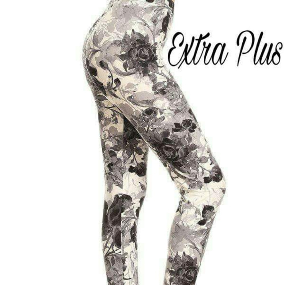 Queen/EP Black & White Watercolor Floral Leggings